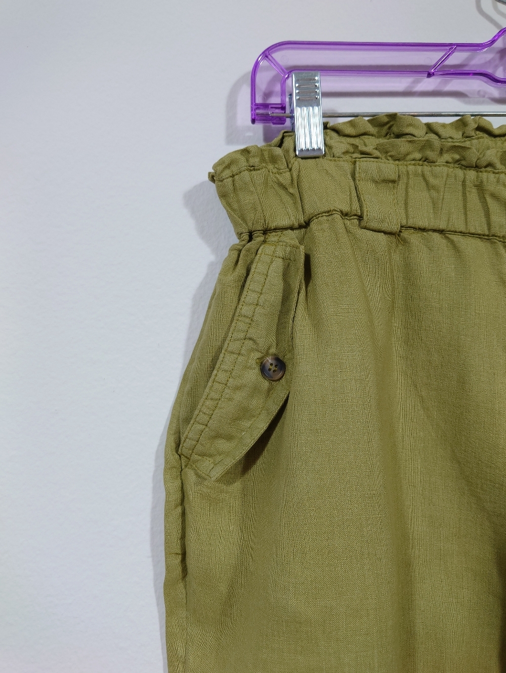 C&C California Linen Pants Women L Olive Green Paperbag Waist Relaxed Fit - Picture 2 of 6